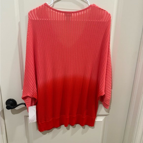 Chico’s Pullover Sweater Sheer Stripe Dip Dye Calypso Coral Red Pink Size Large - Picture 3 of 6